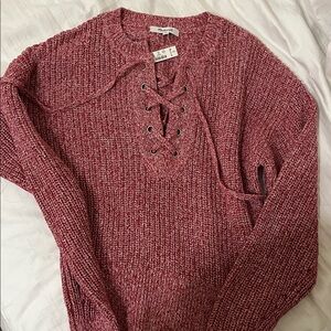 Brand New Madewell Marled Ribbed Lace-Up Sweater